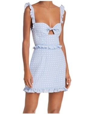 For Love & Lemons Sweetheart Mini Dress Light Blue Heart Print Size XS